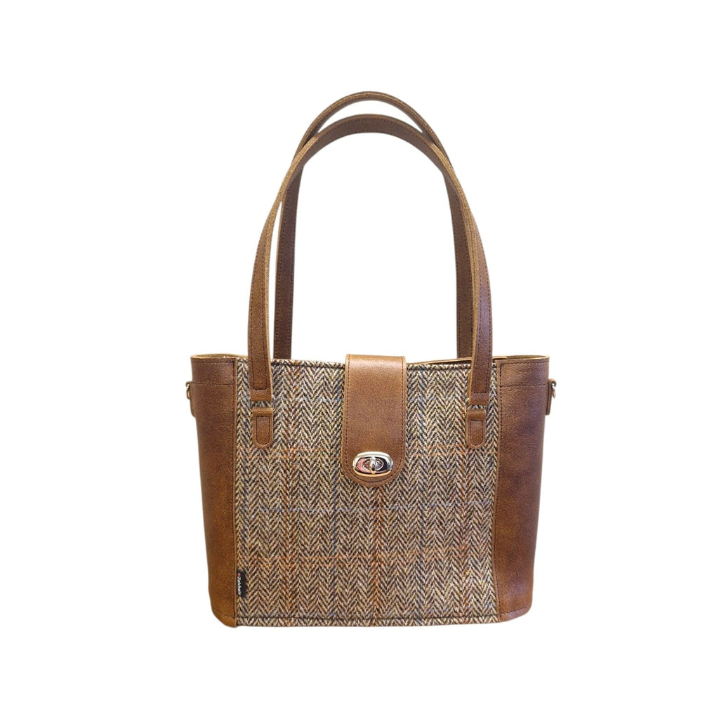 Zatchels Tannery Tweed & Leather Mini Twist Lock Shopper – Tan
