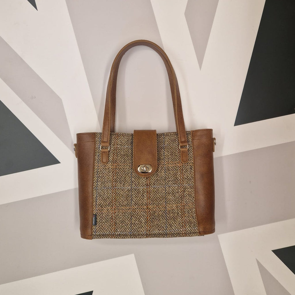 Zatchels Tannery Tweed & Leather Mini Twist Lock Shopper – Tan