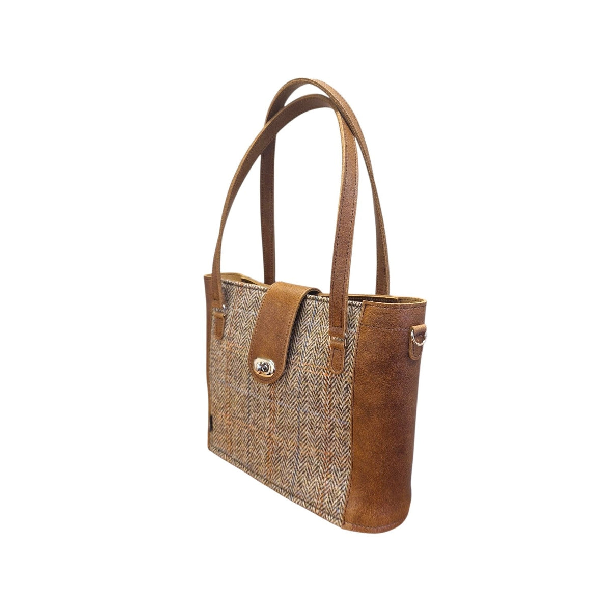Zatchels Tannery Tweed & Leather Mini Twist Lock Shopper – Tan