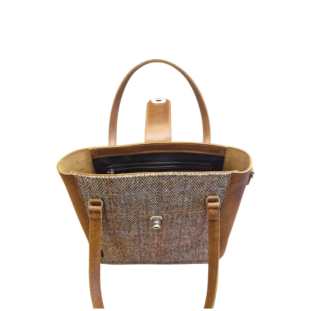 Zatchels Tannery Tweed & Leather Mini Twist Lock Shopper – Tan