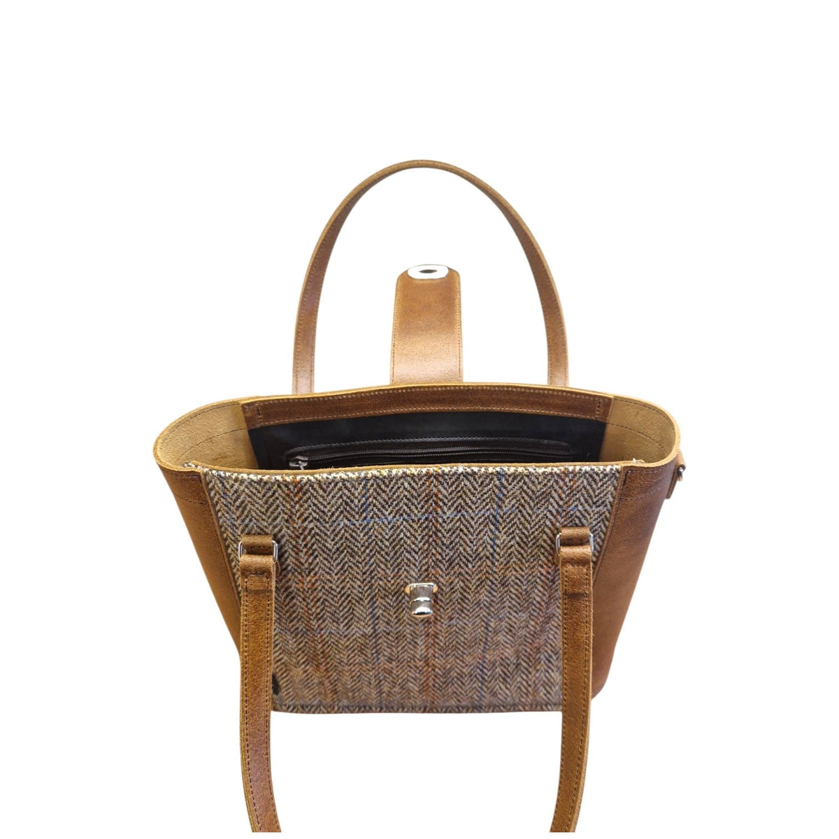Zatchels Tannery Tweed & Leather Mini Twist Lock Shopper – Tan